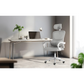 Grey office chair with hanging seat and curved stand frame