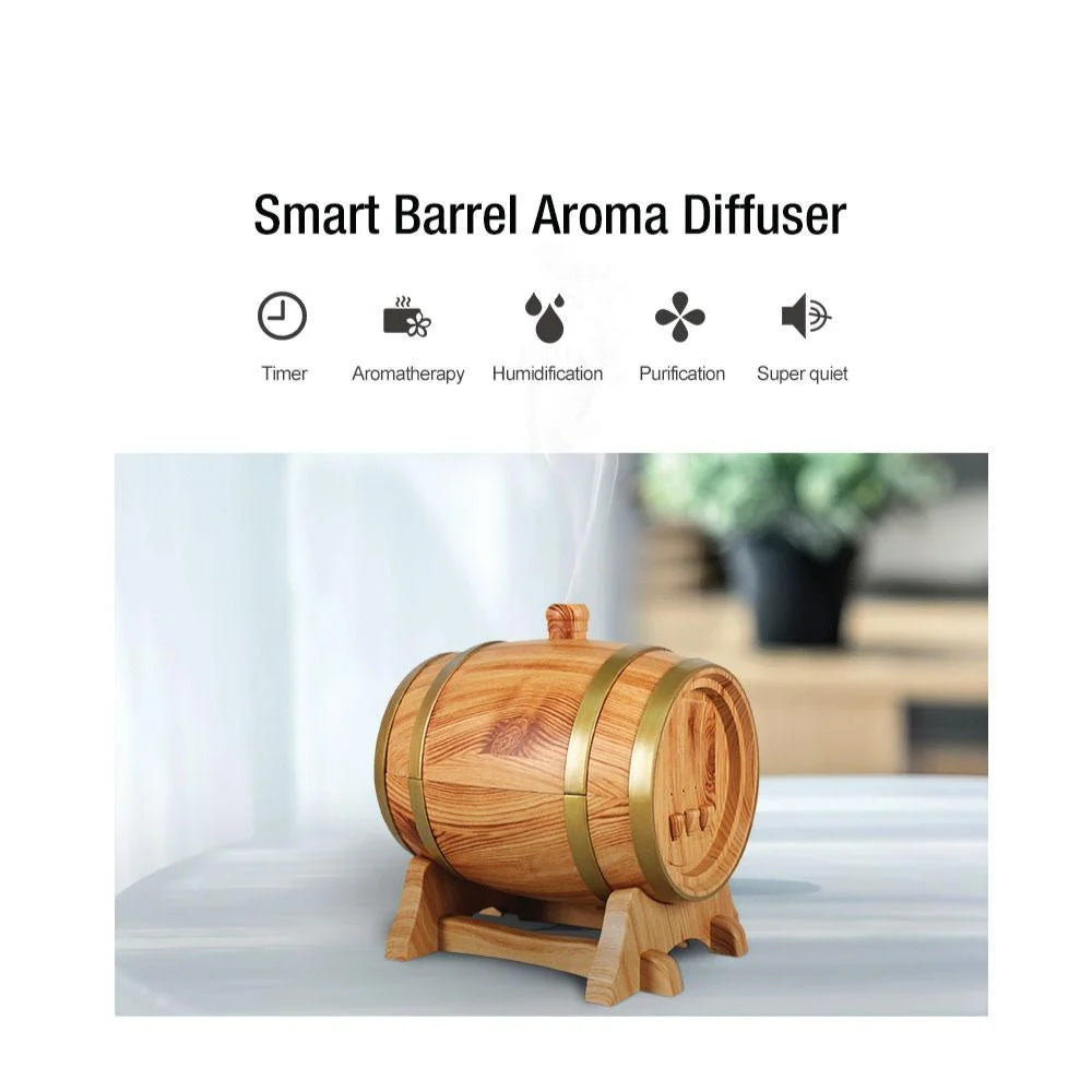 Essential Oil Aroma Diffuser 350ml Barrel Wood Ultrasonic