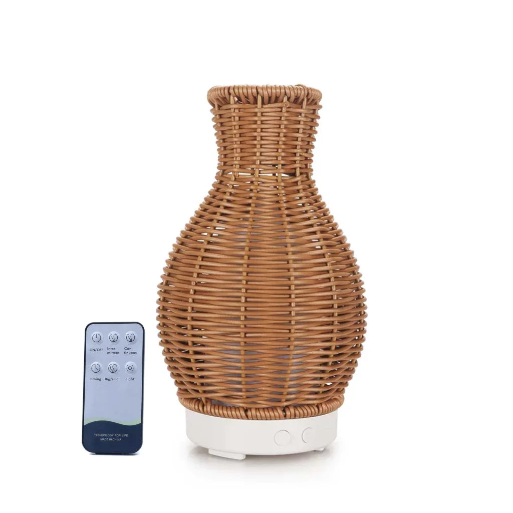 Essential Oil Aroma Diffuser and Remote 100ml Rattan Vase