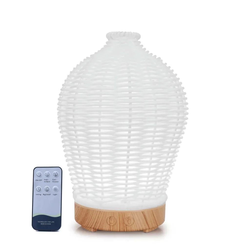 Essential Oil Aroma Diffuser and Remote 100ml Rattan White