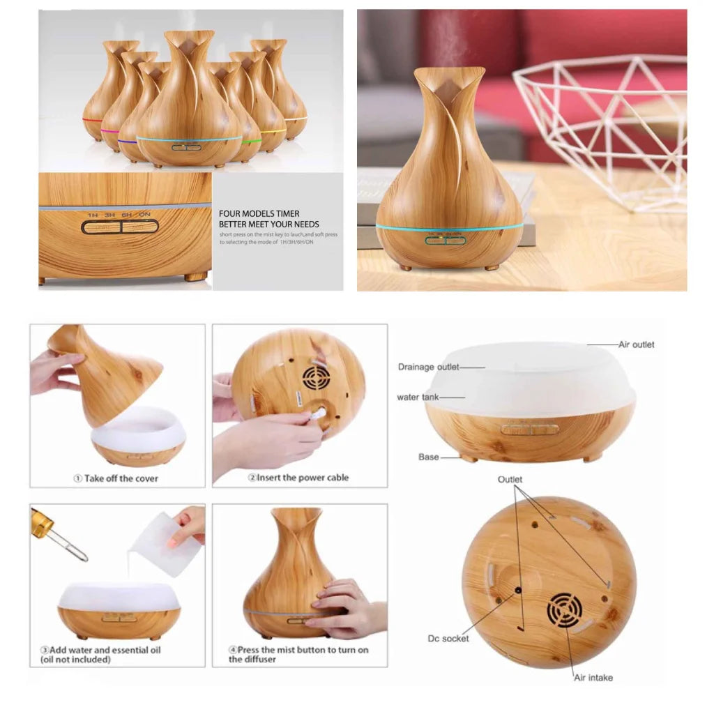 Essential Oil Aroma Diffuser Tulip Light Wood Colour