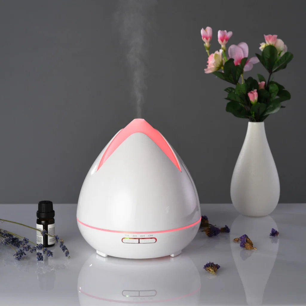 White 400ml essential oil diffuser with boxed accessories and matching pieces
