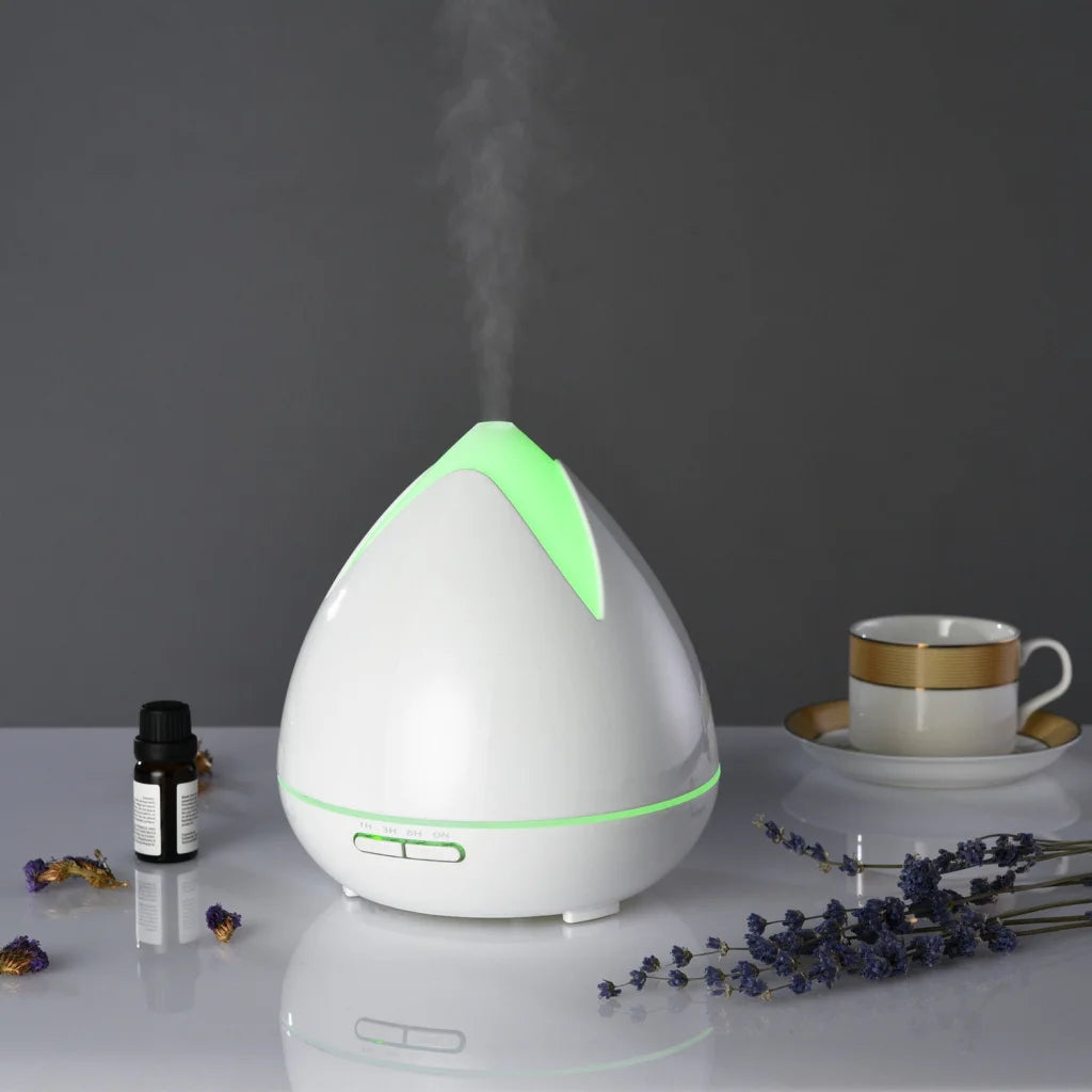 White 400ml essential oil diffuser with caster wheels and side handle rail