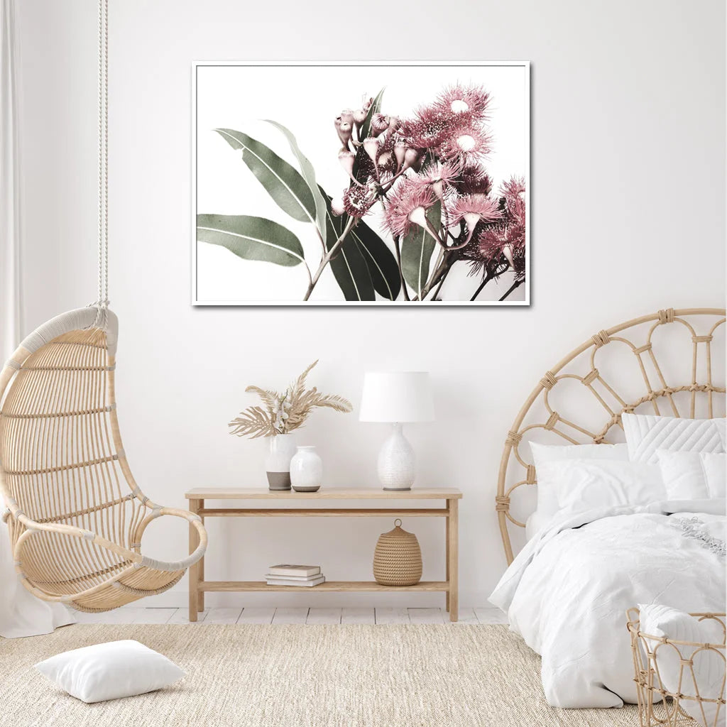Eucalyptus in Bloom Wall Art - White Frame Canvas 60cm x