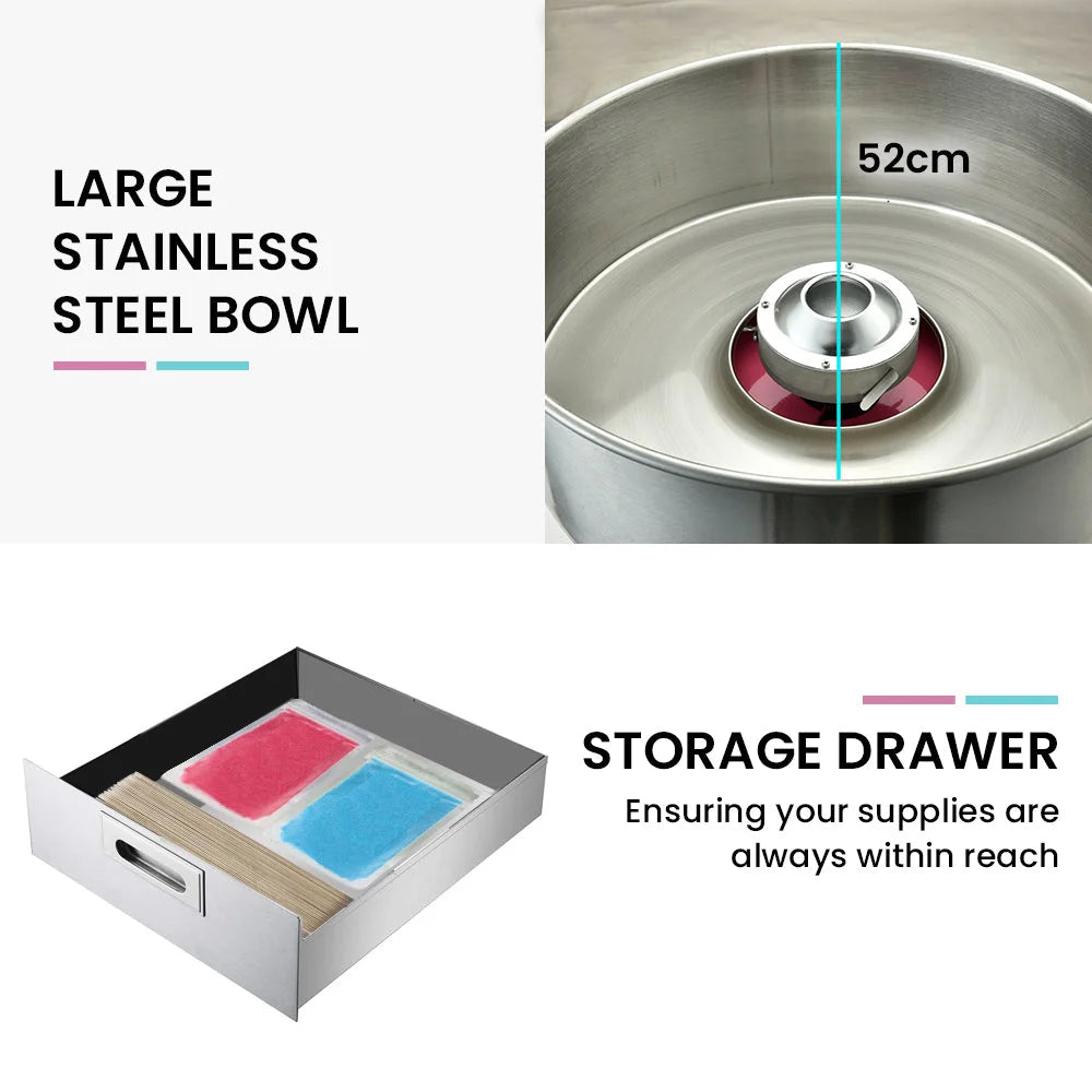 EUROCHEF 1000W Commercial Cotton Candy Machine Fairy Floss