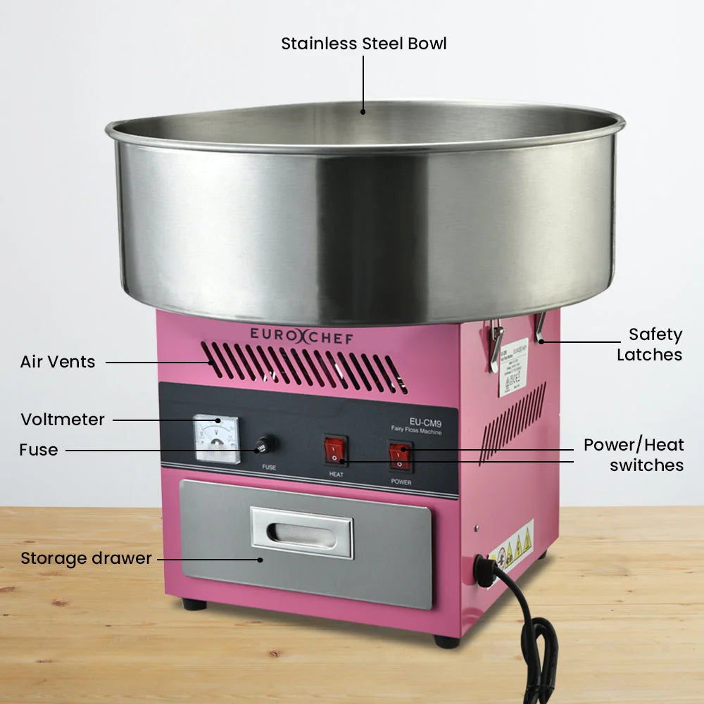 EUROCHEF 1000W Commercial Cotton Candy Machine Fairy Floss