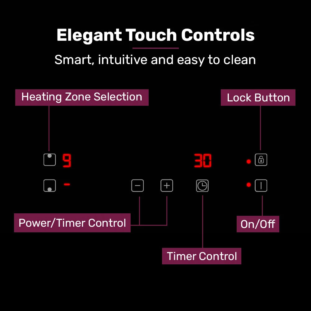 EuroChef 30cm 2 Zone Induction Cooktop 3300W Electric Touch