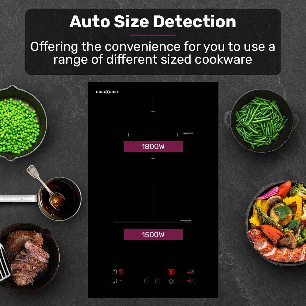 EuroChef 30cm 2 Zone Induction Cooktop 3300W Electric Touch