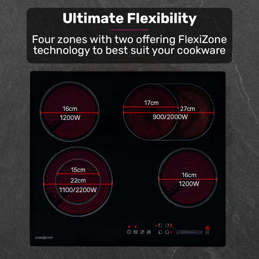 EuroChef 60cm 4 Zone Ceramic Cooktop 6600W Electric