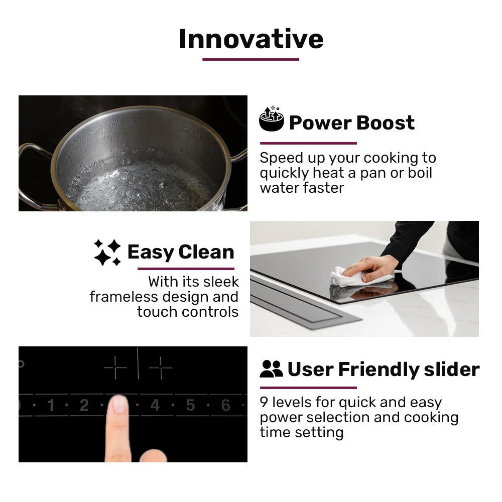 EuroChef 60cm 4 Zone Induction Cooktop 6800W Electric Touch