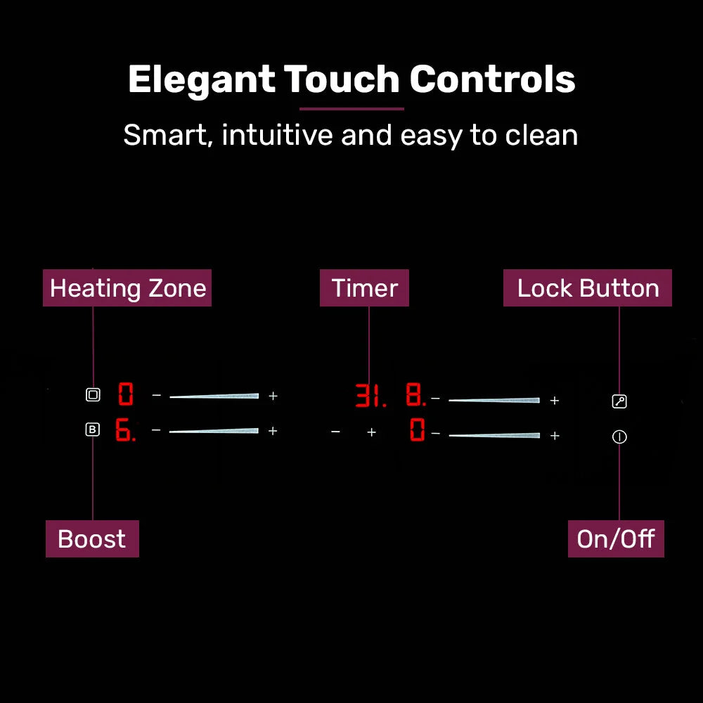 EuroChef 60cm 4 Zone Induction Cooktop 7200W Electric Dual