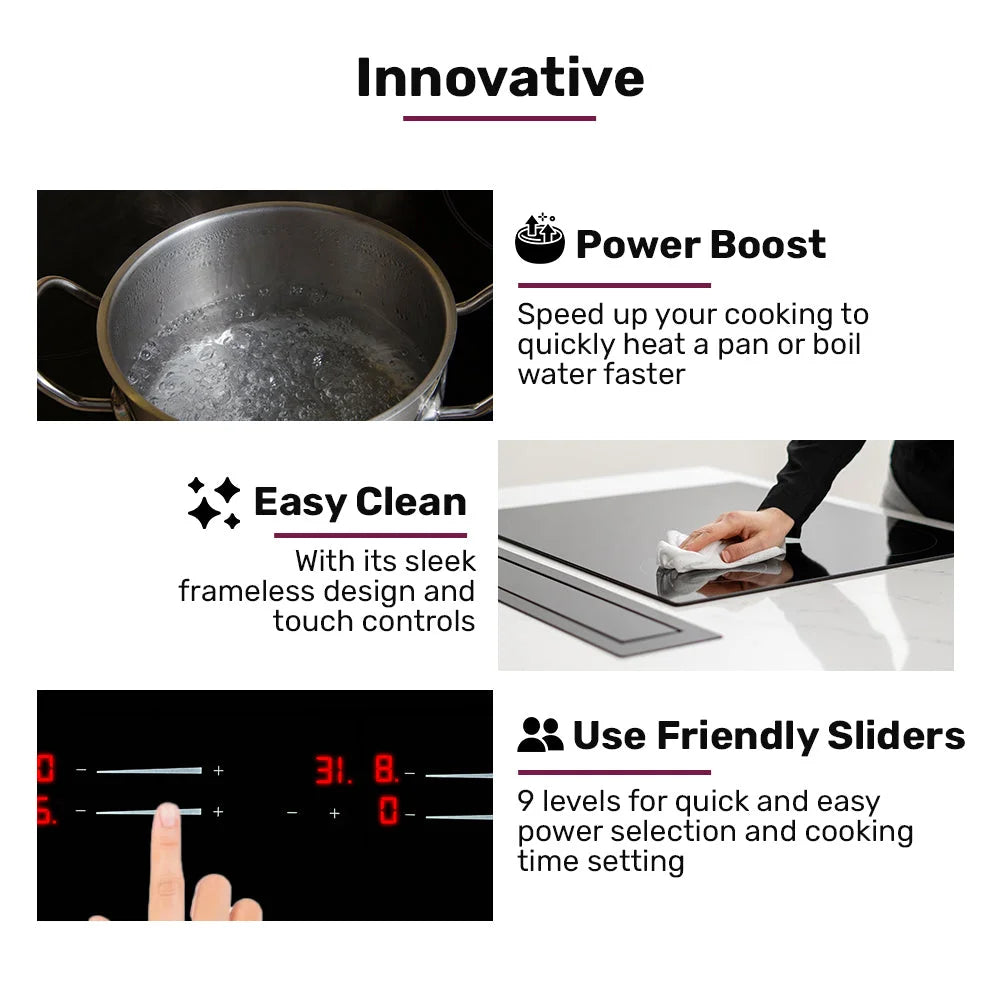 EuroChef 60cm 4 Zone Induction Cooktop 7200W Electric Dual