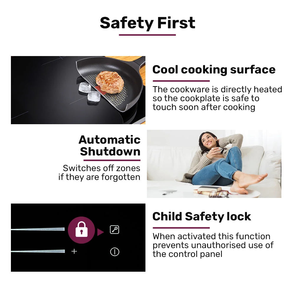 EuroChef 60cm 4 Zone Induction Cooktop 7200W Electric Dual