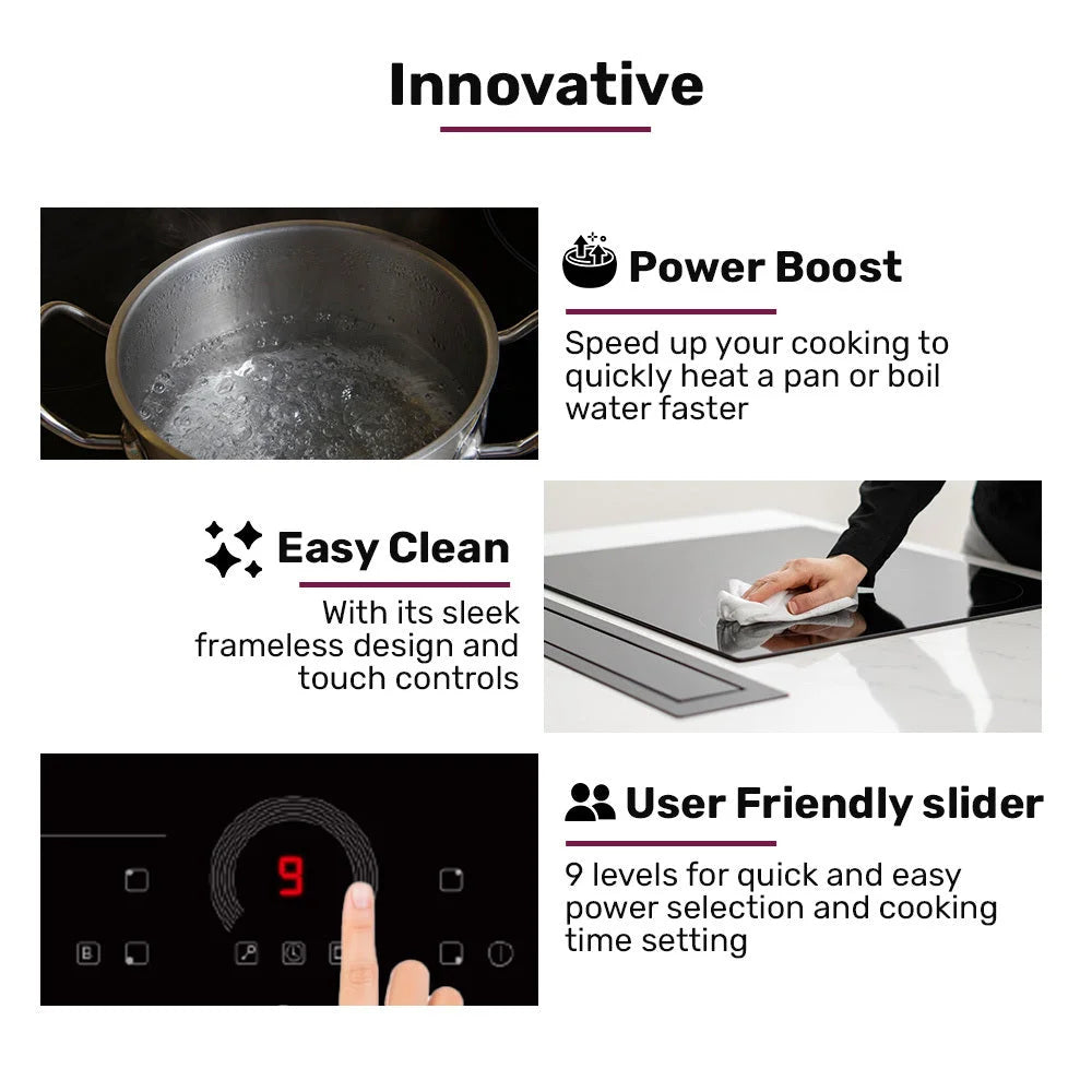 EUROCHEF 60cm 4 Zone Induction Cooktop 7200W Electric