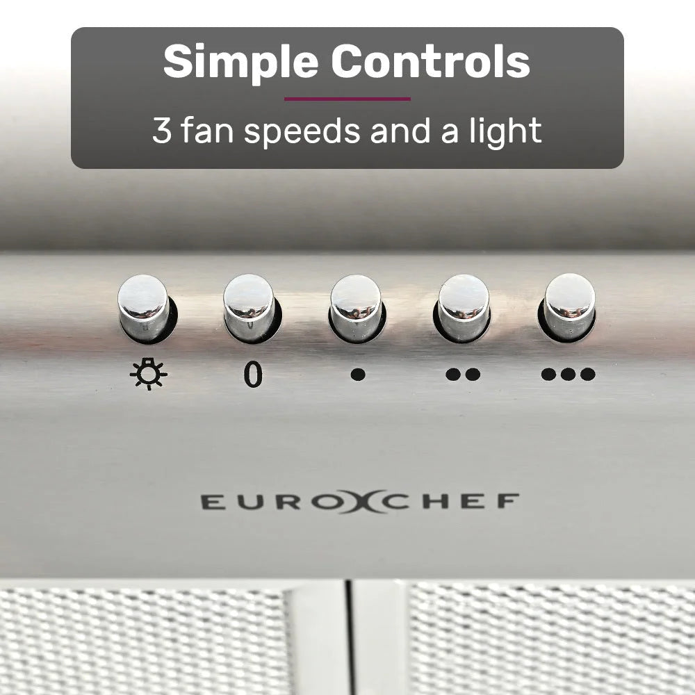 EUROCHEF 60cm Fixed Stainless Steel Rangehood Quiet 3 Speed