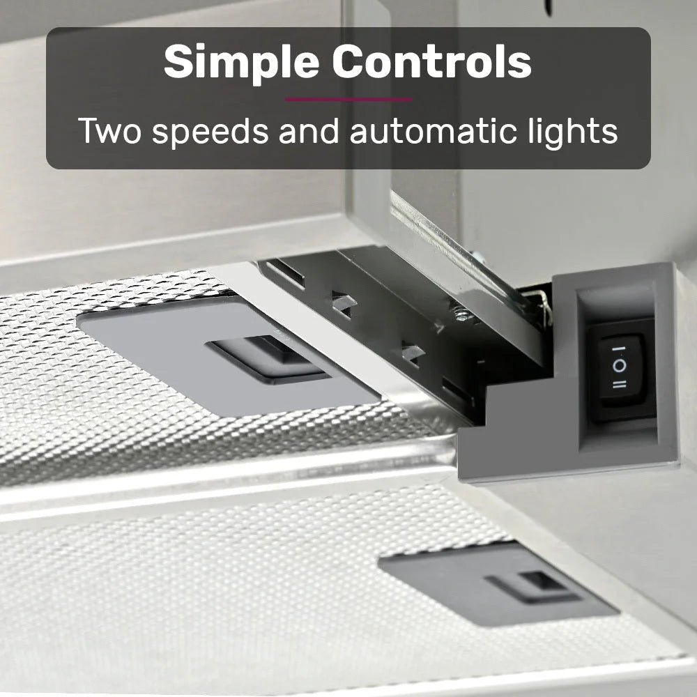 EUROCHEF 60cm Slideout Stainless Steel Rangehood Quiet