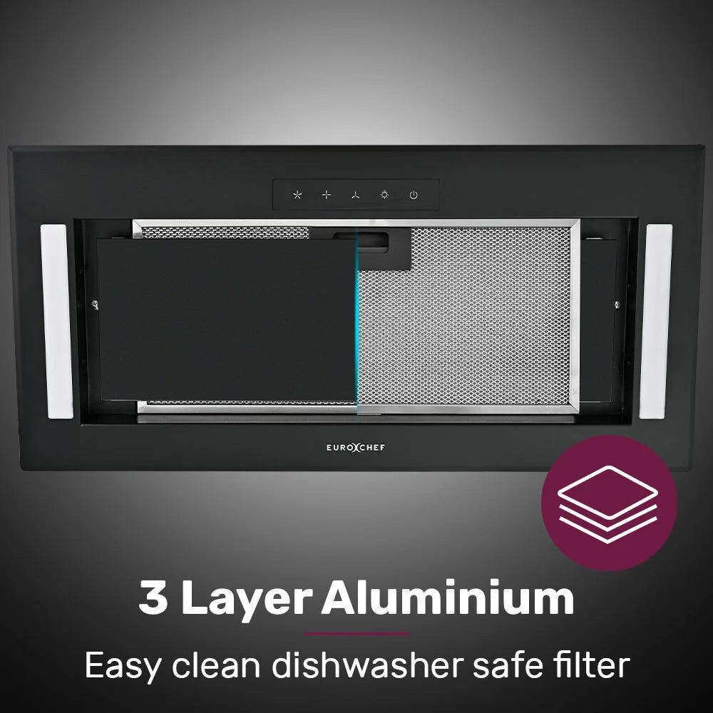 EUROCHEF 60cm Undermount Rangehood Black Quiet 3-Speed