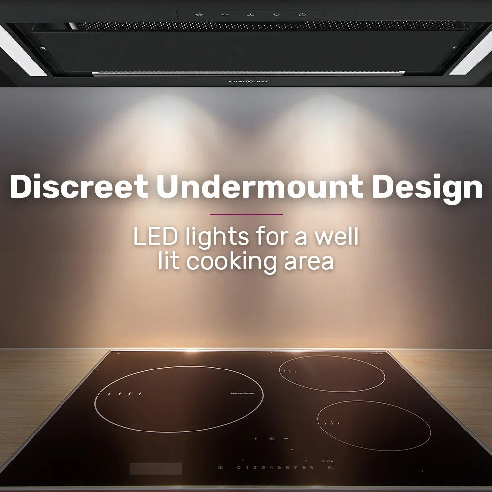 EUROCHEF 60cm Undermount Rangehood Black Quiet 3-Speed