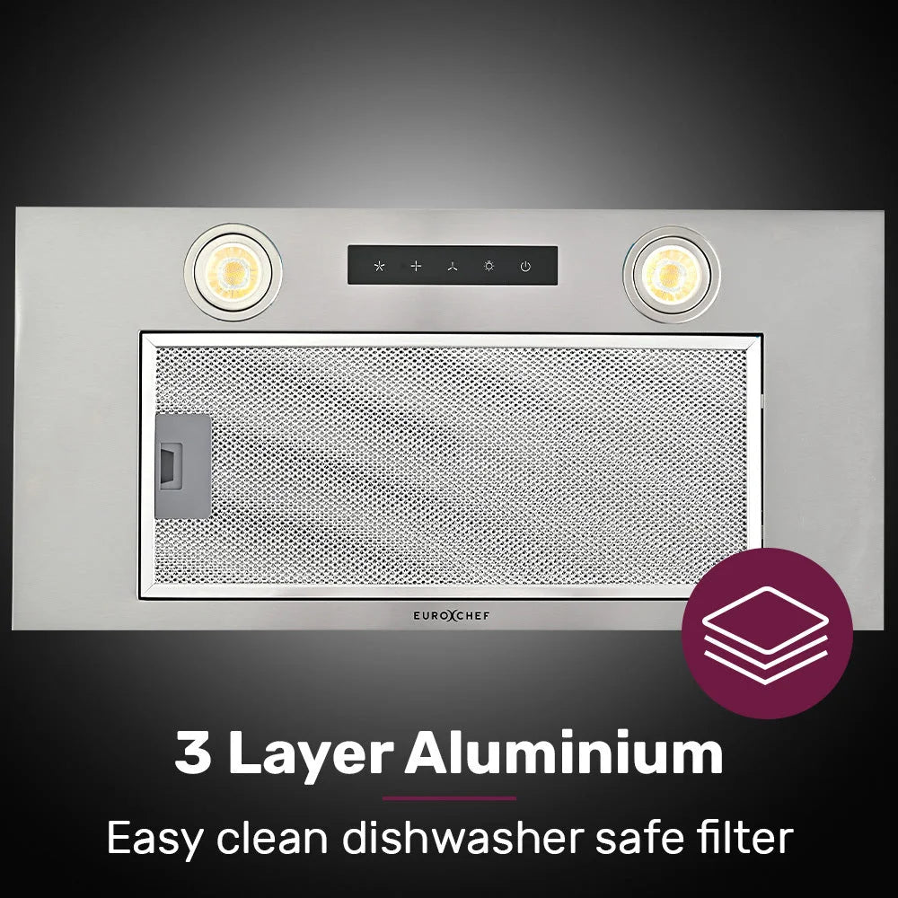 EUROCHEF 60cm Undermount Rangehood Silver Quiet 3-Speed
