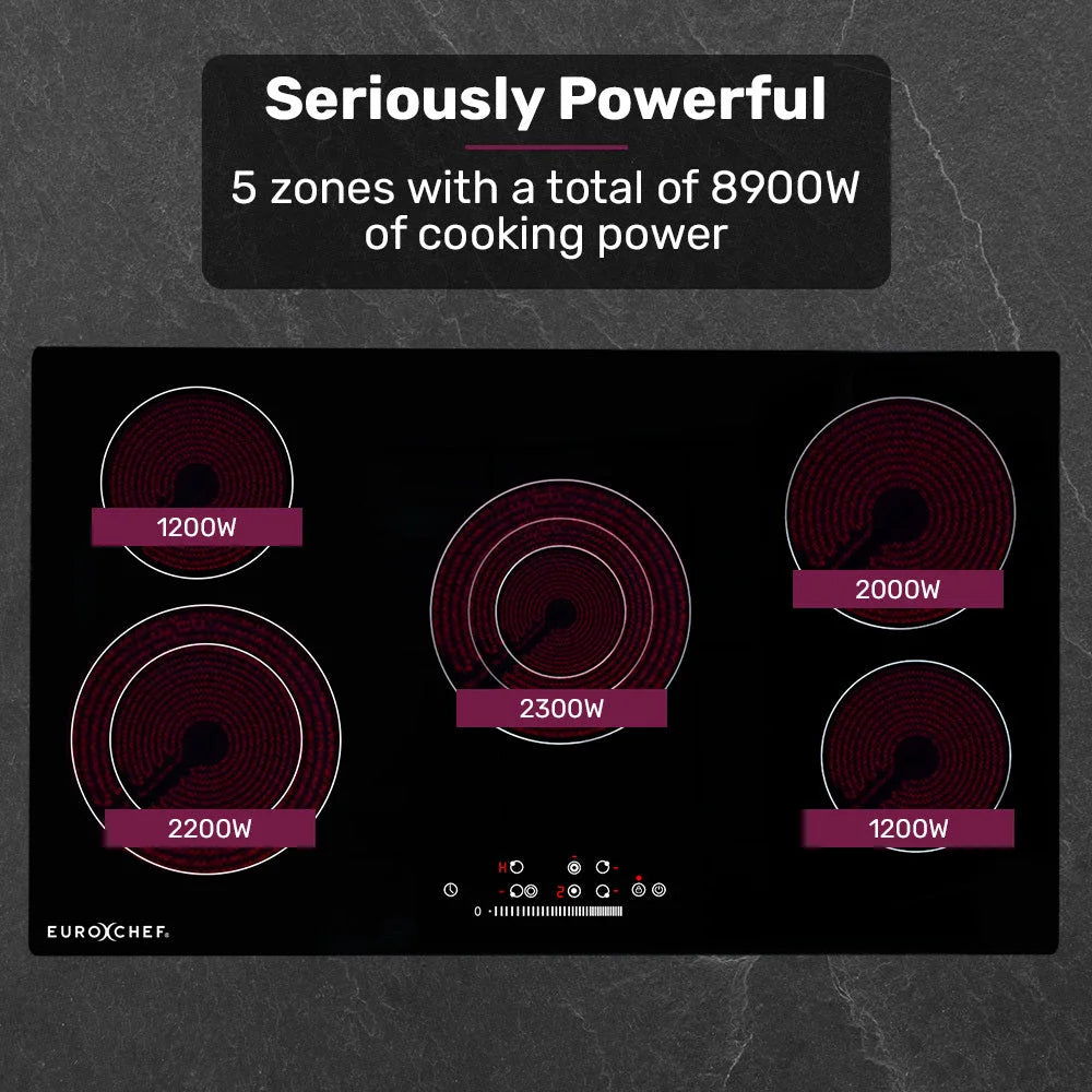 EuroChef 90cm 5 Zone Ceramic Cooktop 8900W Electric