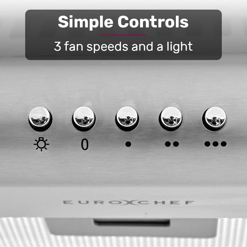 EUROCHEF 90cm Fixed Stainless Steel Rangehood Quiet 3 Speed