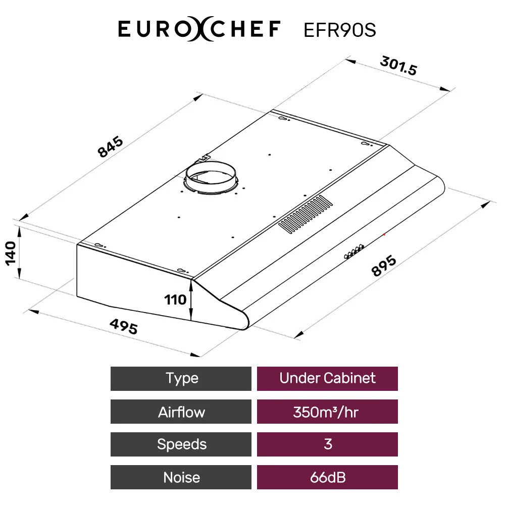 EUROCHEF 90cm Fixed Stainless Steel Rangehood