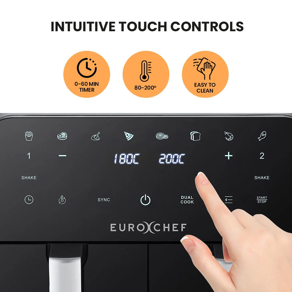 EuroChef 9L Dual Zone Air Fryer Electric Digital Airfryer