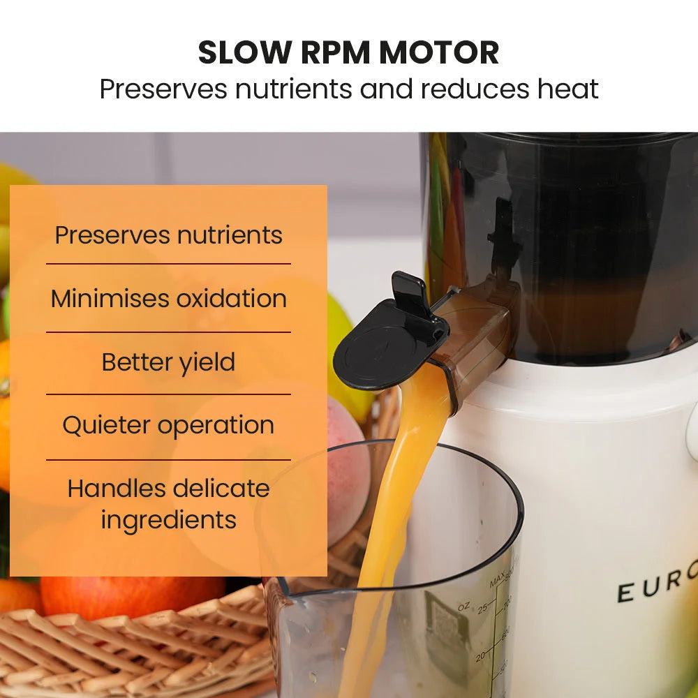EUROCHEF Cold Press Slow Juicer Machine Large Chute 200W