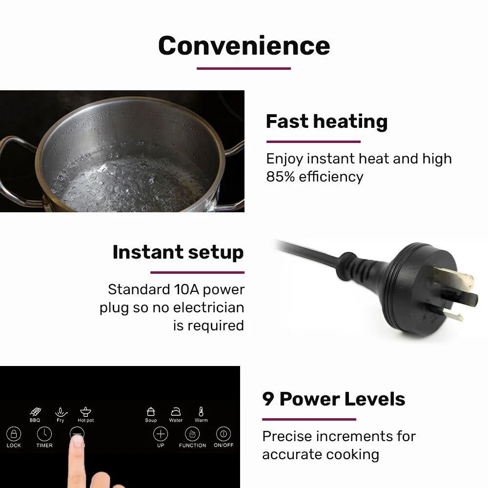 EUROCHEF Induction Cooktop 2000W 9 Heat Levels Fast