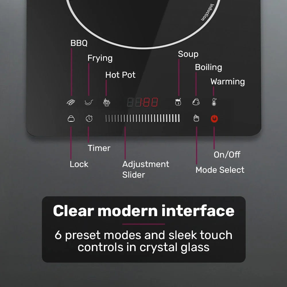 EUROCHEF Induction Cooktop 2000W 9 Heat Levels Fast