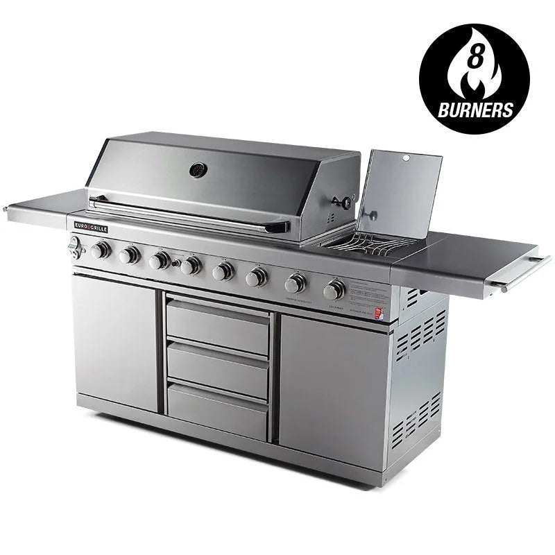 EuroGrille 8 Burner Outdoor BBQ Grill Barbeque Gas