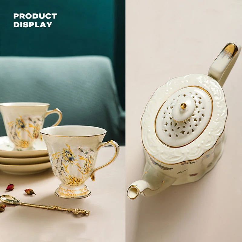 European Afternoon Tea Coffee Cups Saucers and Teapot