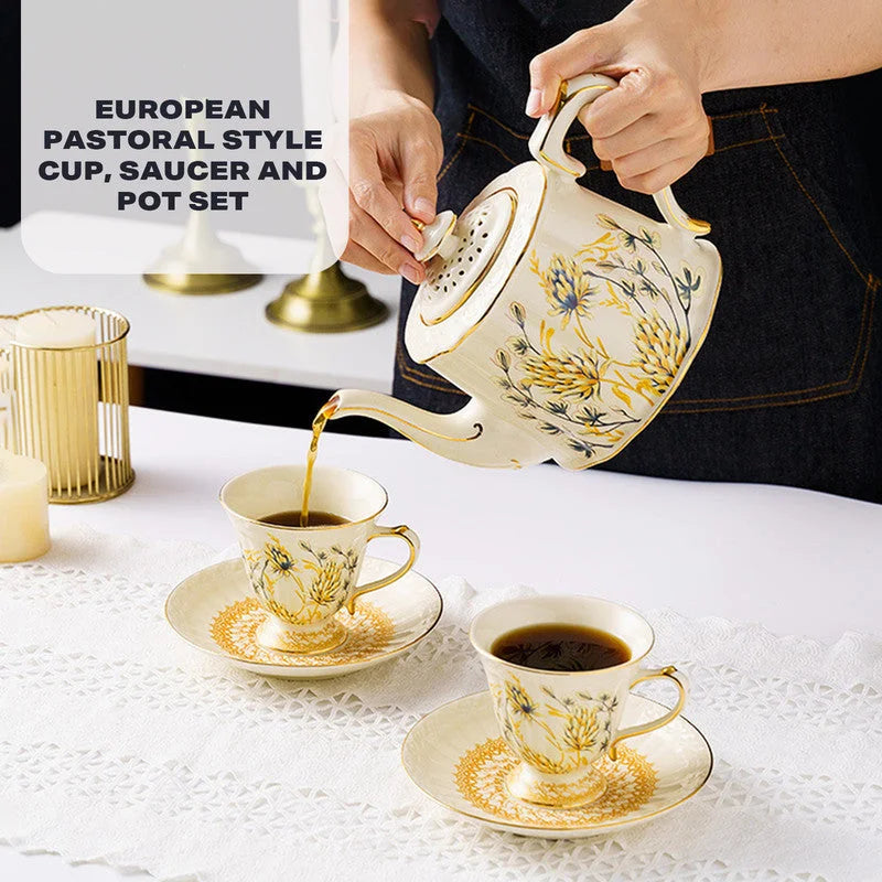 European Afternoon Tea Coffee Cups Saucers and Teapot