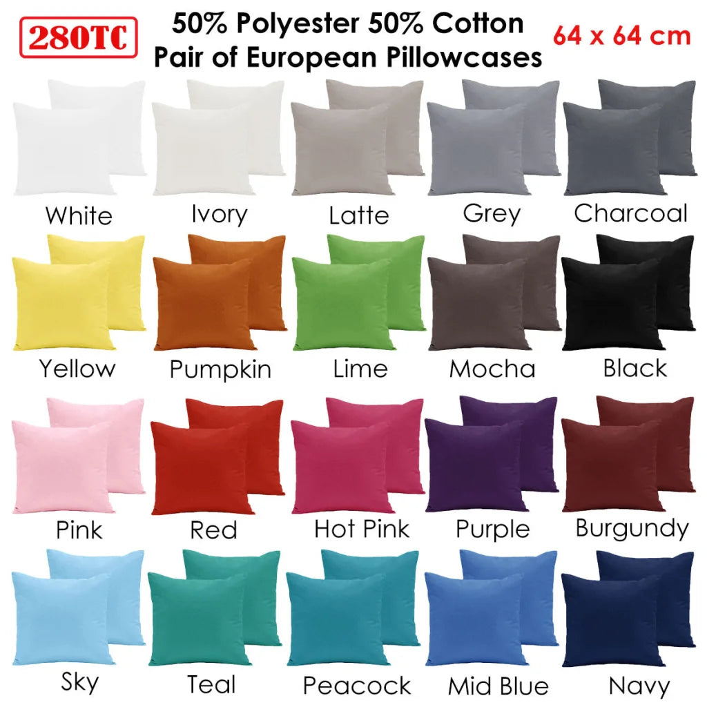 European Pillowcases Pair Polyester Cotton 280TC Latte