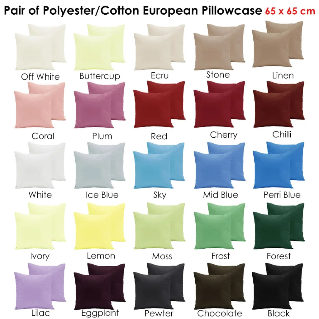 European Pillowcases Pair Polyester Cotton - Black - Home &