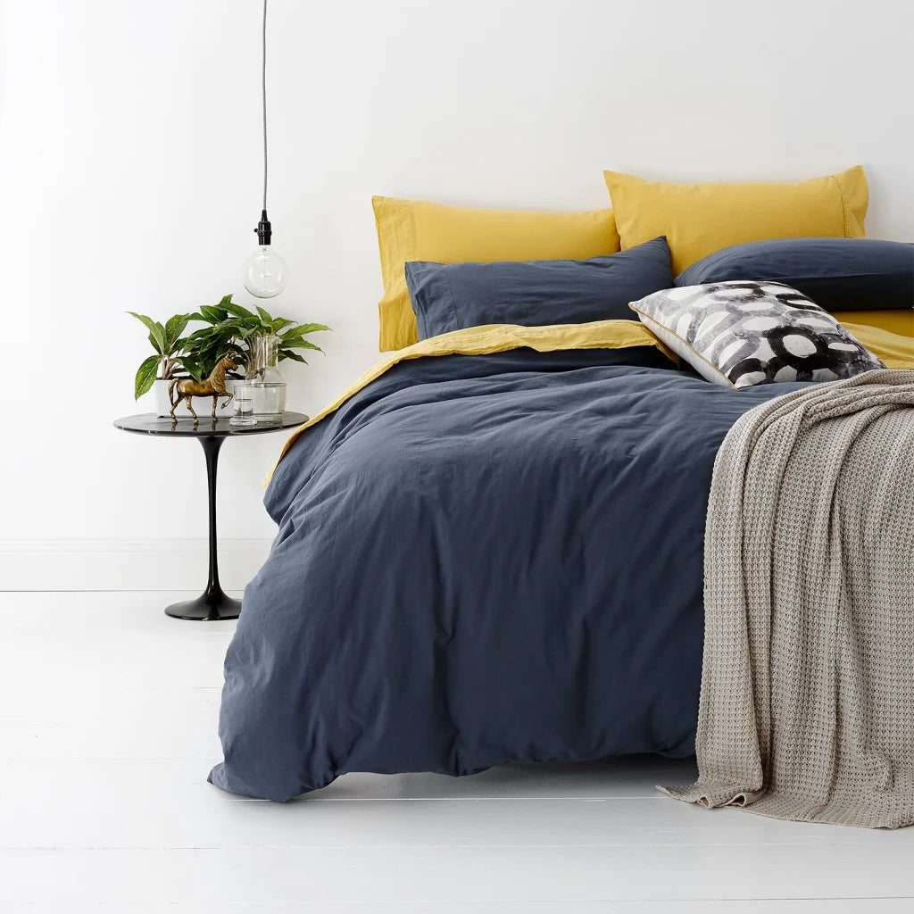 European Vintage Washed Cotton Blue Quilt Cover Set by Park