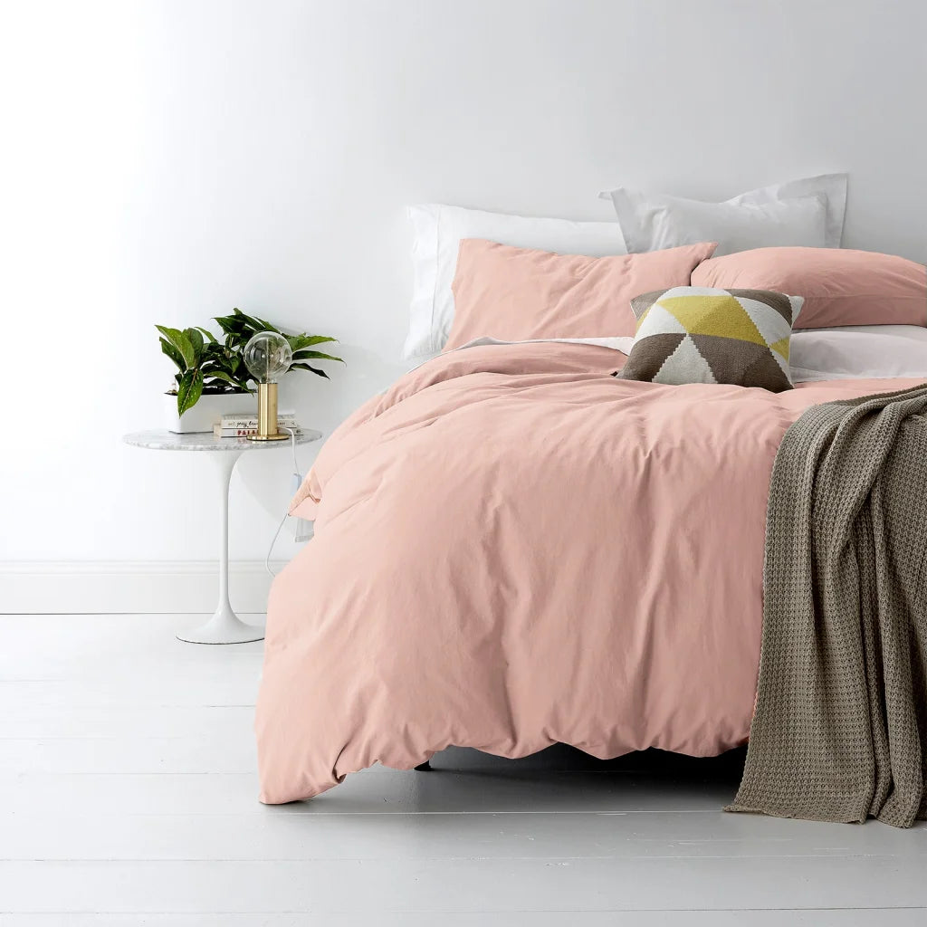 European Vintage Washed Cotton Blush Quilt Cover Set