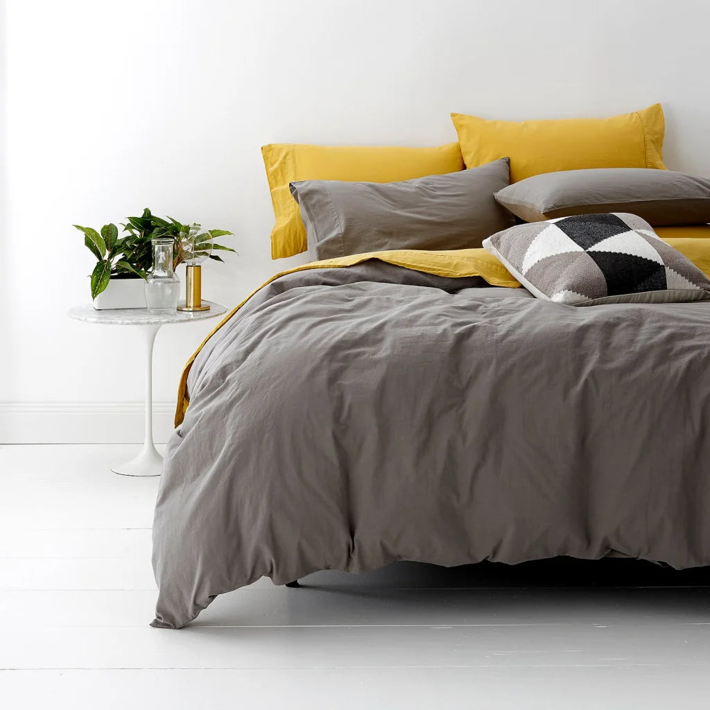 European Vintage Washed Cotton Coal Quilt Cover Set by Park