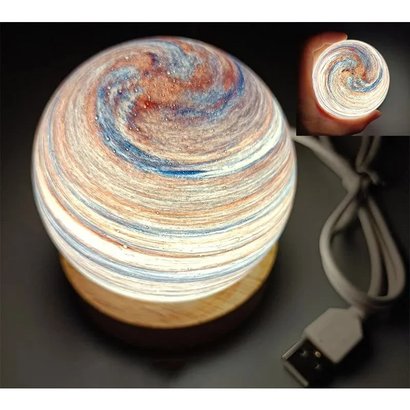 Evening Glow LED Planet Night Light with Wooden Base USB