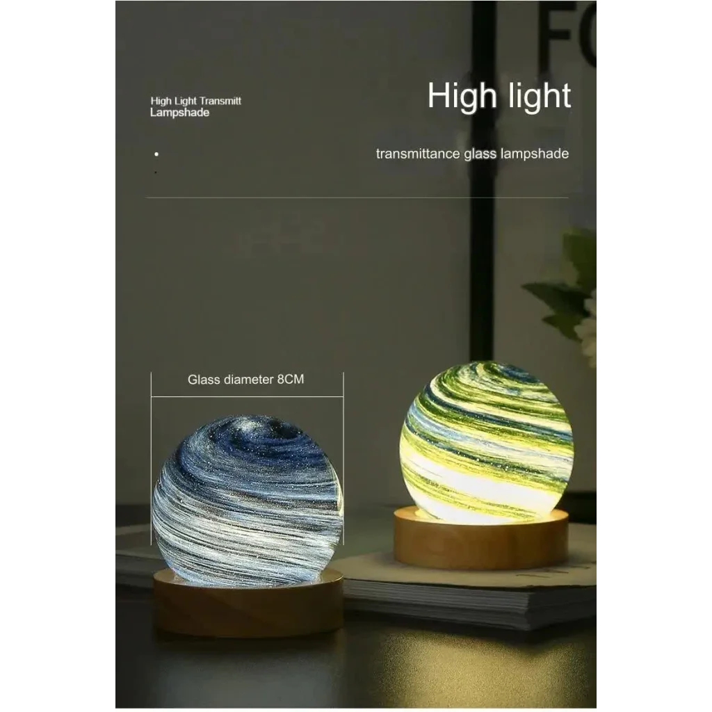 Evening Glow LED Planet Night Light with Wooden Base USB