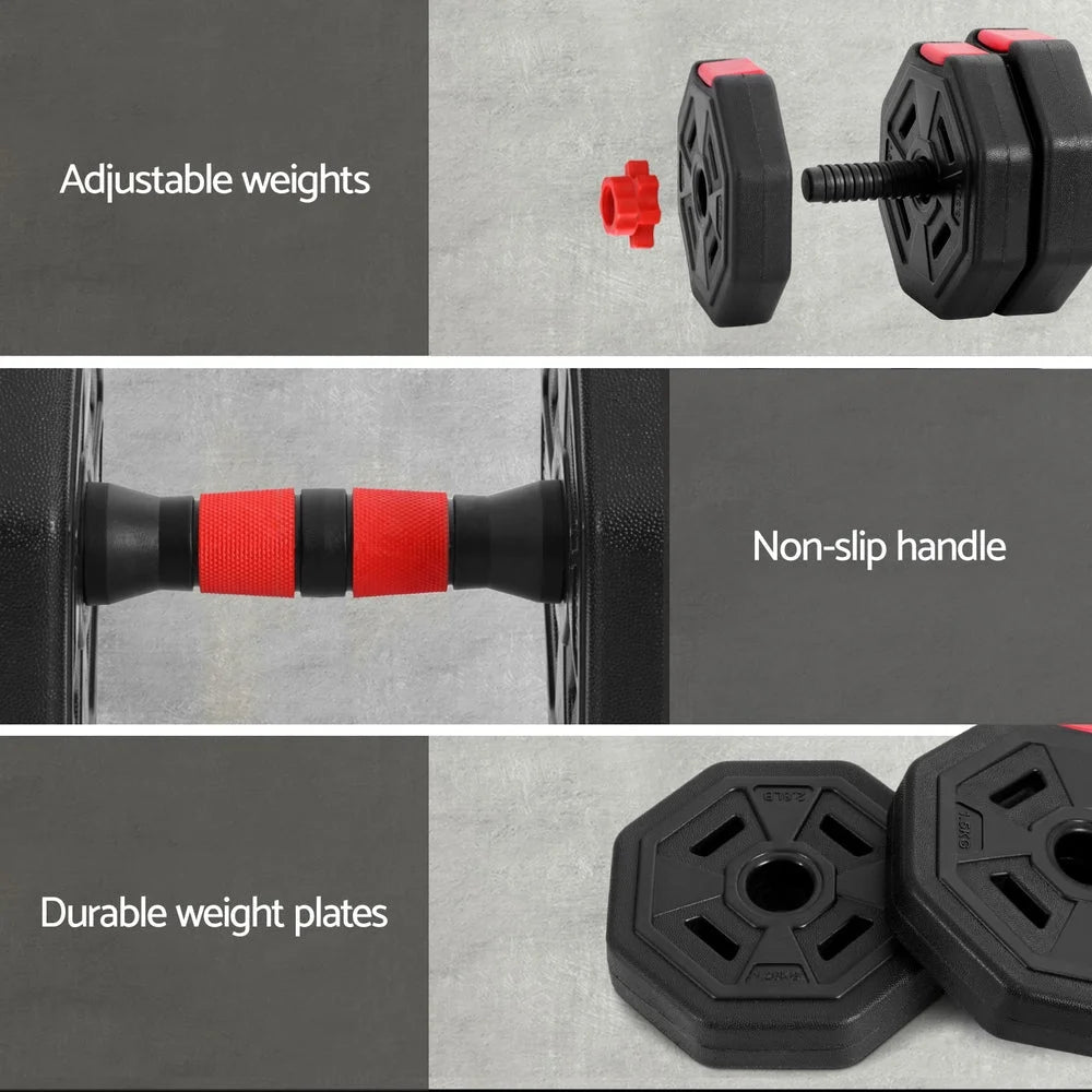 Everfit 20kg Adjustable Dumbbell Barbell Set Weight Plates