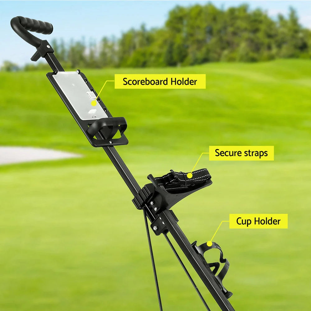 Folding two-wheel golf buggy with cup holder
