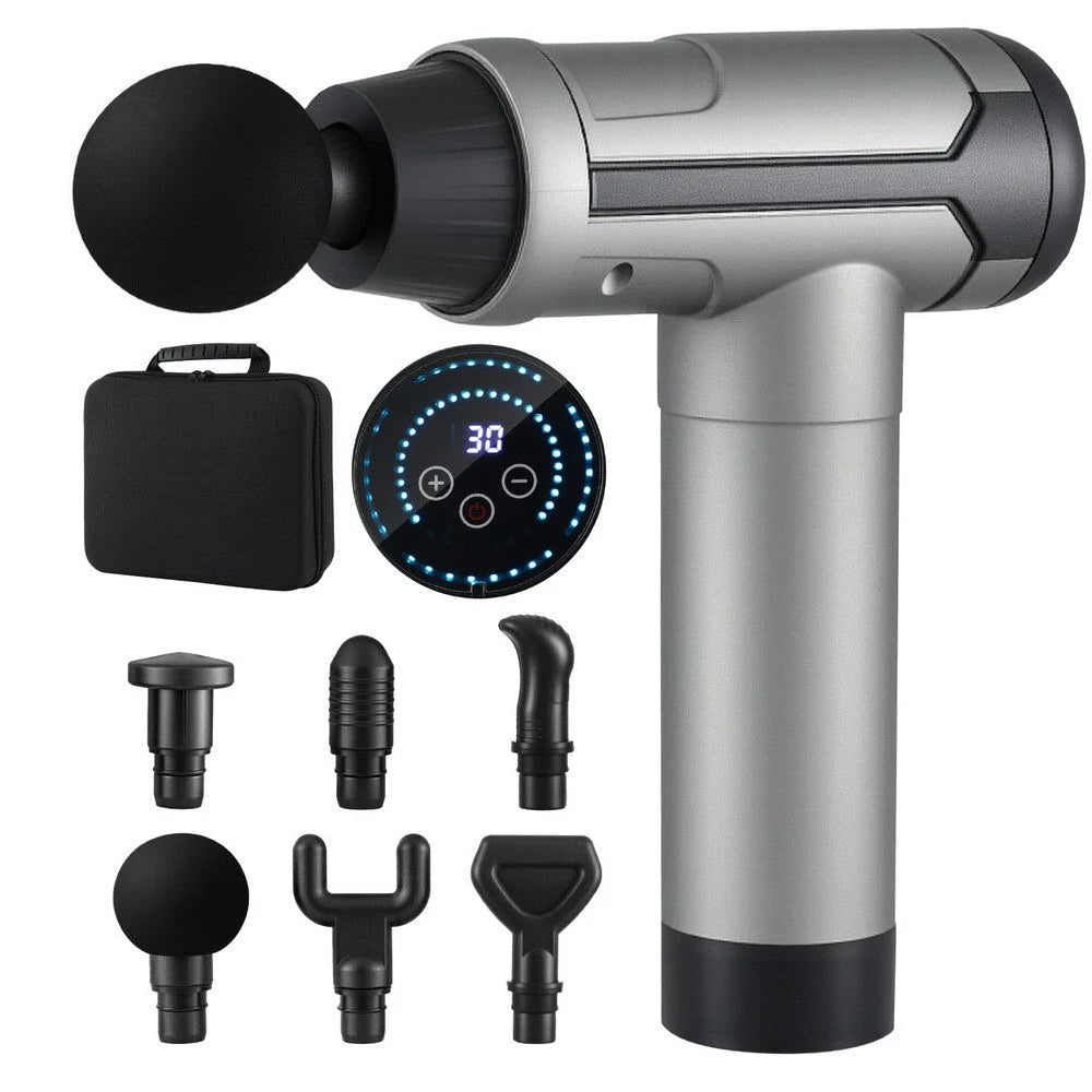 Black Massage Gun Speed 6 Heads Vibration Muscle Massager Chargeable