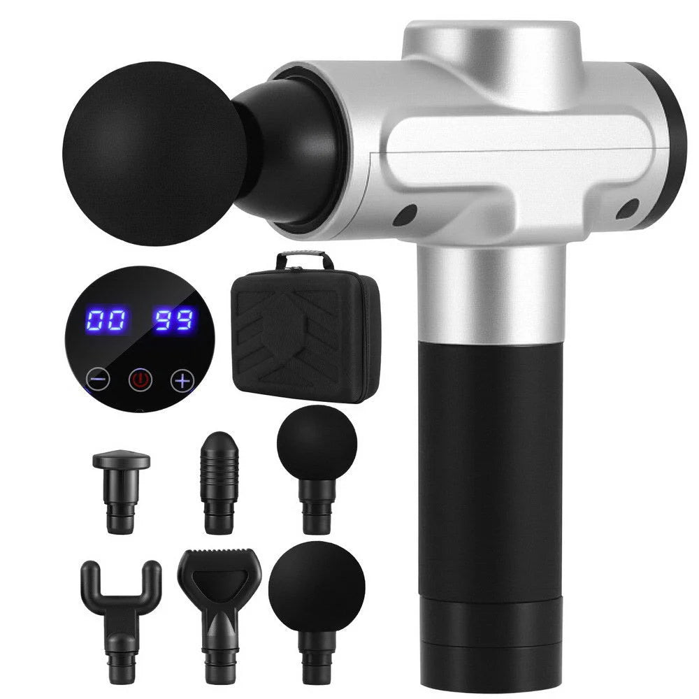 Silver 6 massage gun speed with heads vibration muscle massager