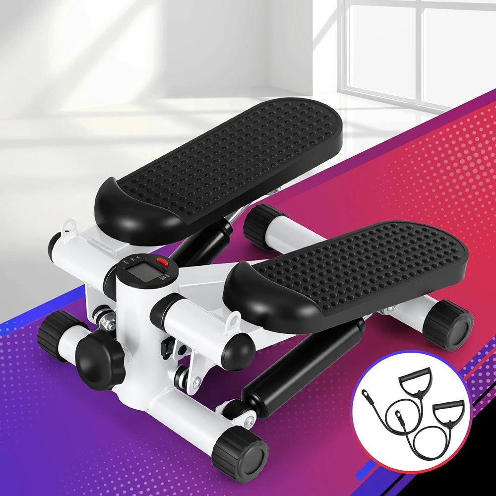 White everfit mini stepper with handles, panels and accessory pieces