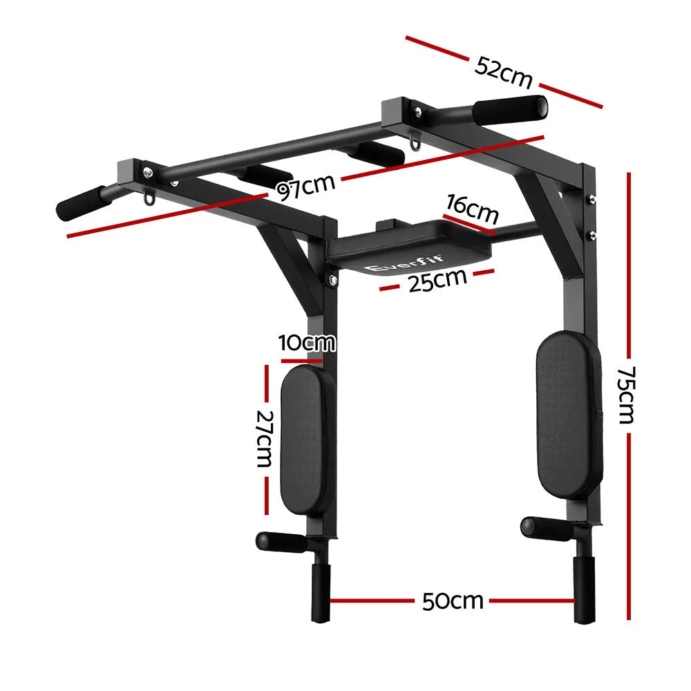 Everfit Pull Up Bar Dip Station Multi Gym 150kg Home Power