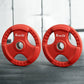 Red everfit weight plates with colour matched pieces and support fittings