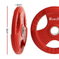 Red everfit weight plates with caster wheels and side handle rail