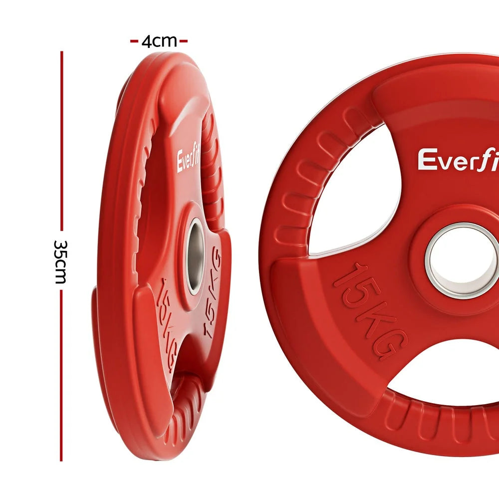 Red everfit weight plates with caster wheels and side handle rail