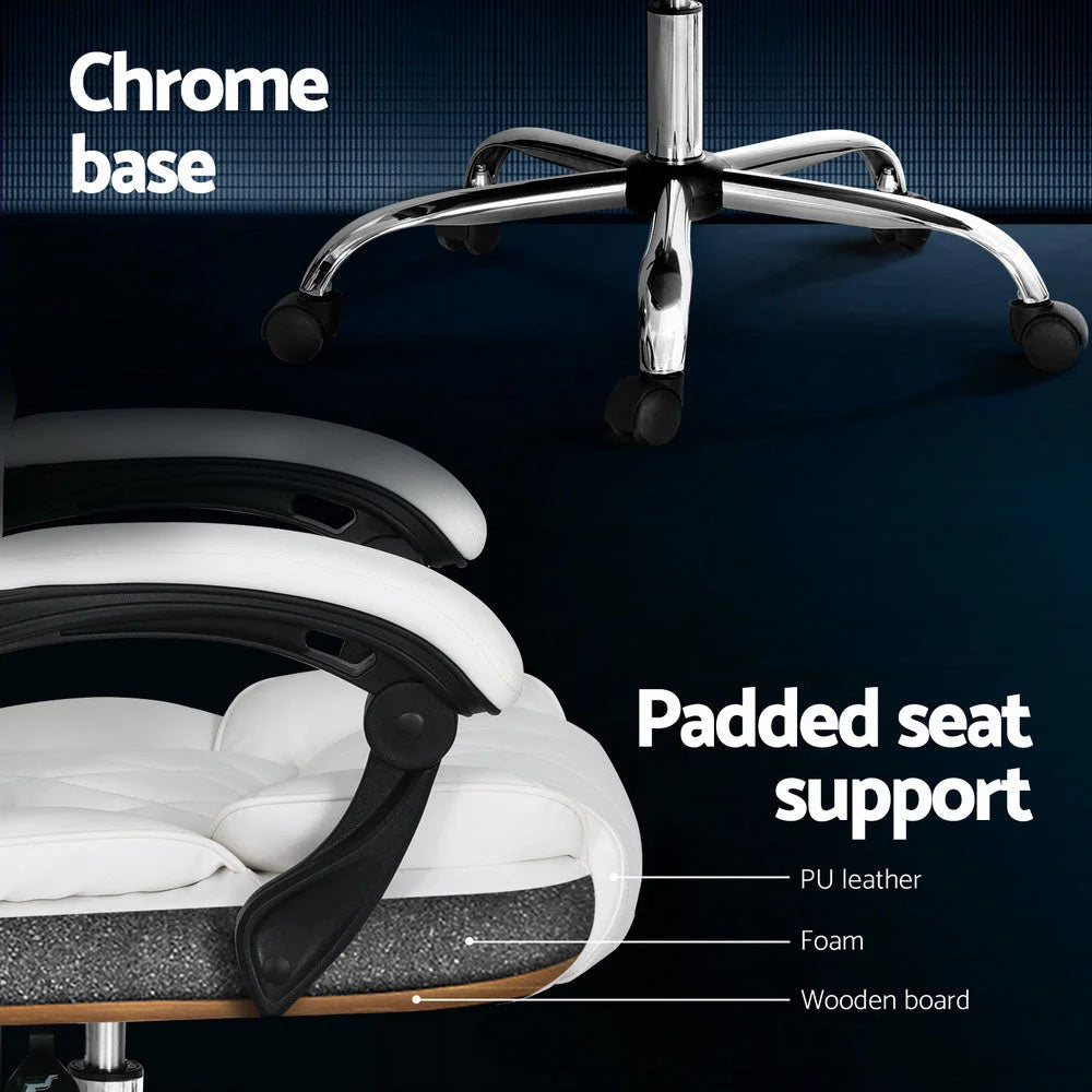 Executive Office Chair Leather Recliner - White